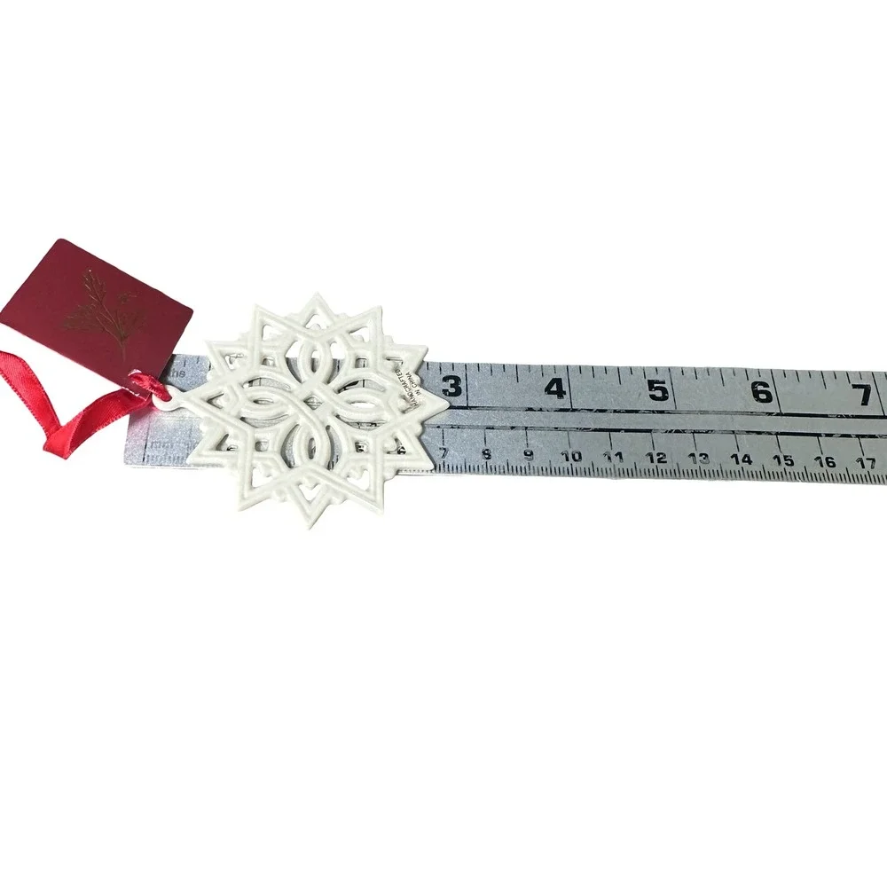 Lenox Porcelain Christmas Ornaments Set Noel Sleigh and Snowflake White Glazed